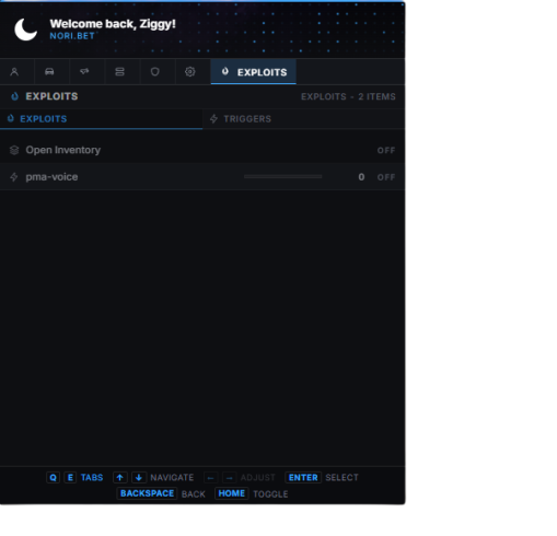 Nori — Exploits tab
