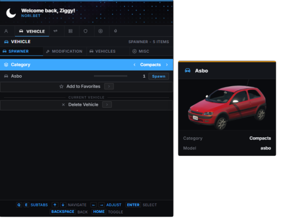 Nori — Vehicle tab